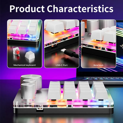 Custom Mechanical Gaming Keyboard - 2.4G Bluetooth USB Macro Keypad with Volume Knob & Programmable Keys