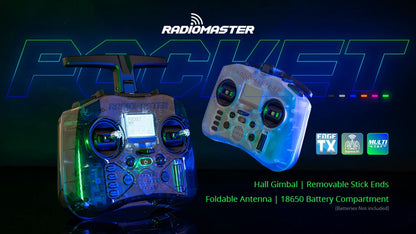 Radiomaster Pocket Hall Gimbal Portable RC Transmitter with Built-in LED Light & Foldable Antenna