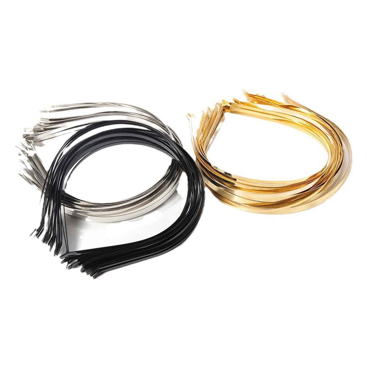 20Pcs Metal Hairbands for Girls – 1.2mm to 10mm Gold, Silver & Black Headbands for Hair Crafts & Hair Accessories