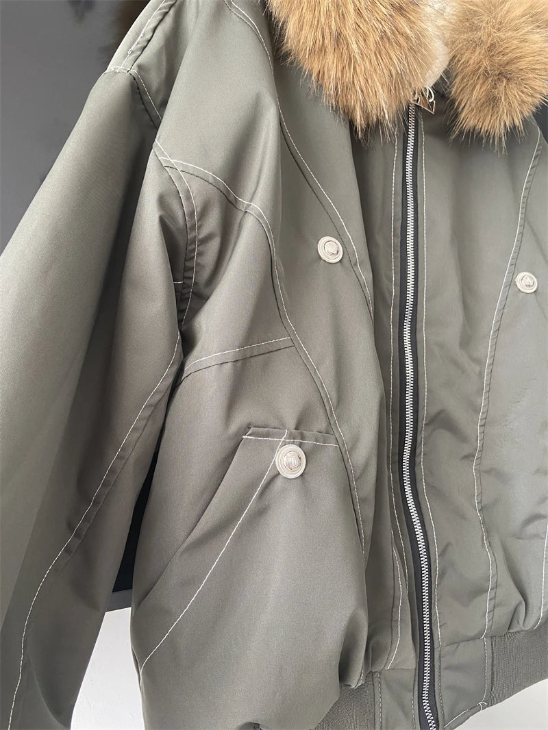 ZAROY Y2K Fur Collar Hooded Parka – Thick Padded Gothic Winter Jacket Streetwear for Men & Women