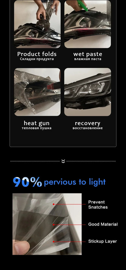 30x200cm Car Headlight & Taillight Tint Stickers – Waterproof Smoke Black Fog Light Film