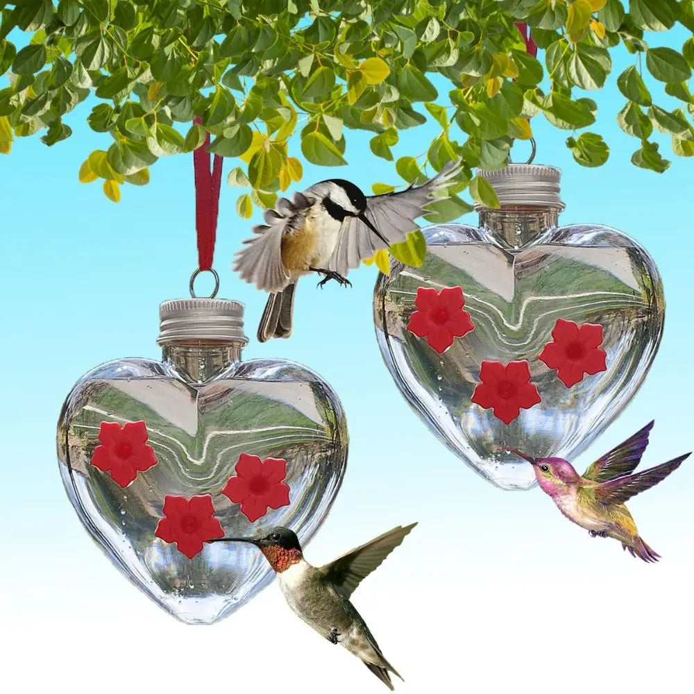 PET Hummingbird Feeder – Transparent Spherical & Heart-Shaped Hanging Bird Feeder with 3 Leak-Proof Ports