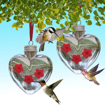 PET Hummingbird Feeder – Transparent Spherical & Heart-Shaped Hanging Bird Feeder with 3 Leak-Proof Ports