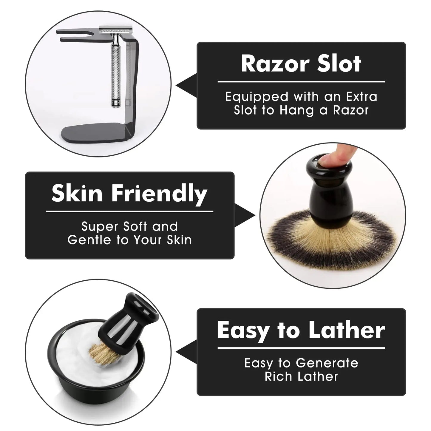 3-in-1 Men’s Shaving Brush Bowl Set – Stainless Steel Durable Shaving Mug with Brush and Soap Dish