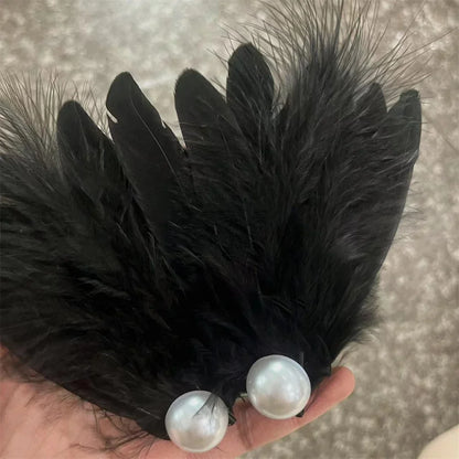 White Swan Feather Hairpin – Ballet Style Side Clip with Faux Pearl for Girls, Party & Stage Performance Accessories