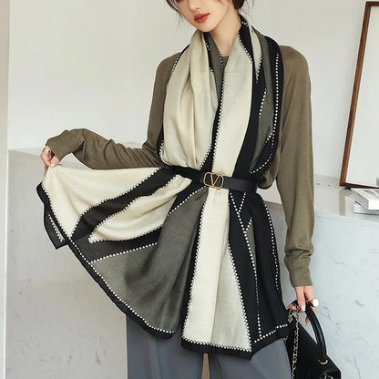 Winter Warm Cotton-Linen Pashmina Scarf for Women – Plain Stripe with Tassels – Hijab Shawl Wrap Bandana – New