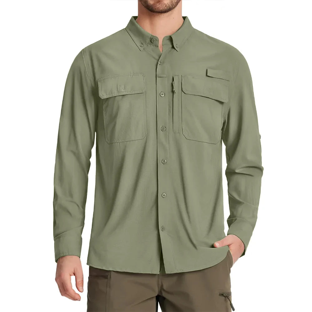 TACVASEN Men's UPF 50+ Sun Protection Fishing Shirt – Quick-Dry Long Sleeve Mesh Hiking & Work Shirt