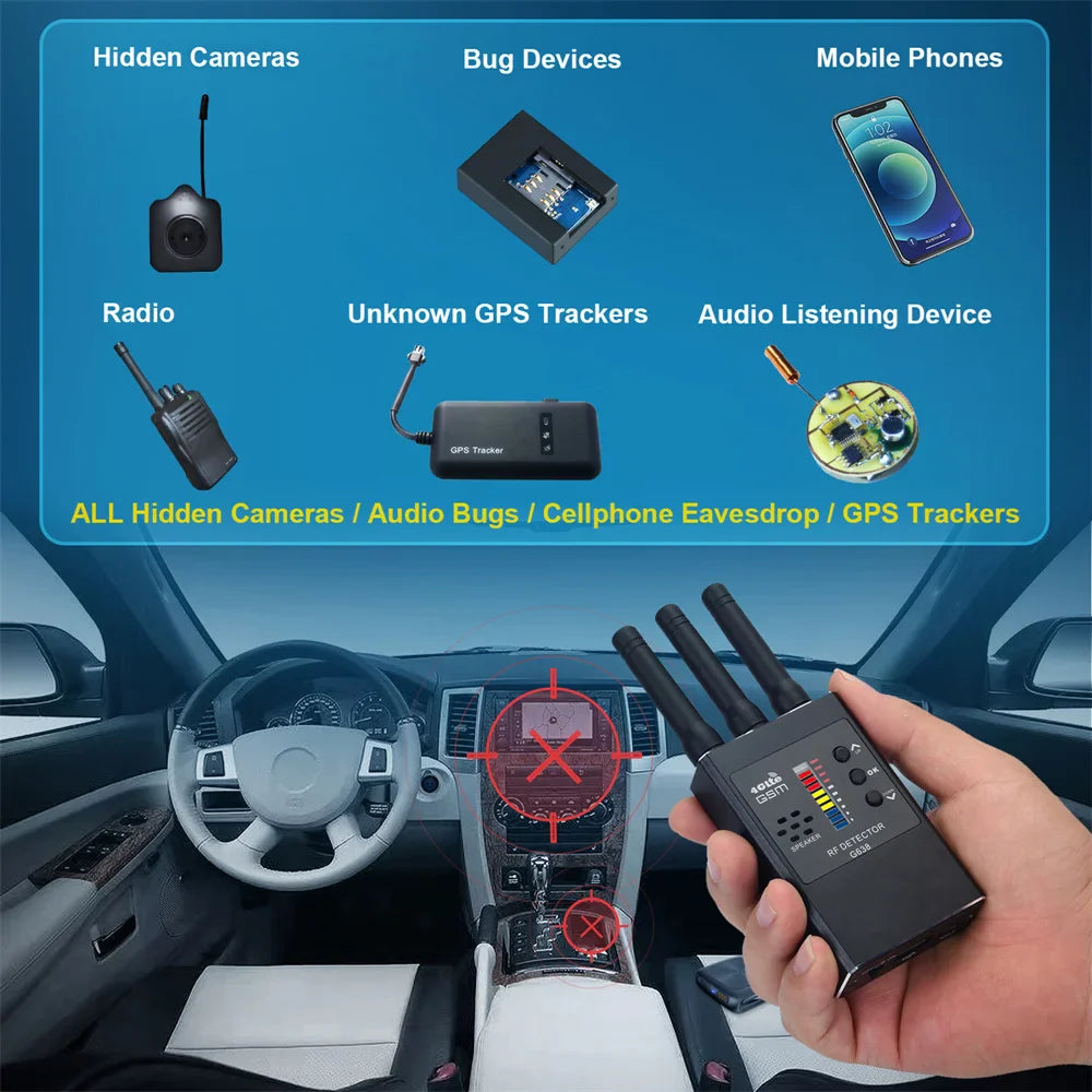 G638 Anti-Spy Wireless RF Signal Detector — GSM, GPS Tracker & Hidden Camera Finder, Professional Military Version