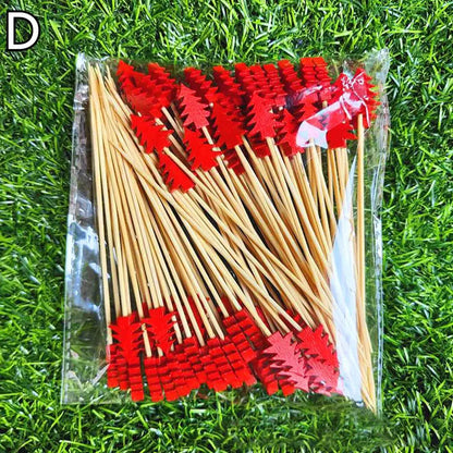 50PCS Christmas Bamboo Cocktail Picks – Santa, Snowflake & Tree Toothpicks for Drinks, Fruits, Desserts & Holiday Party Decorations 2024