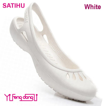 Certified Satihu Summer Lightweight Anti-Slip Clogs for Women - Flat Bottom Sandals, Nurse, Outdoor, Beach Jelly Shoes