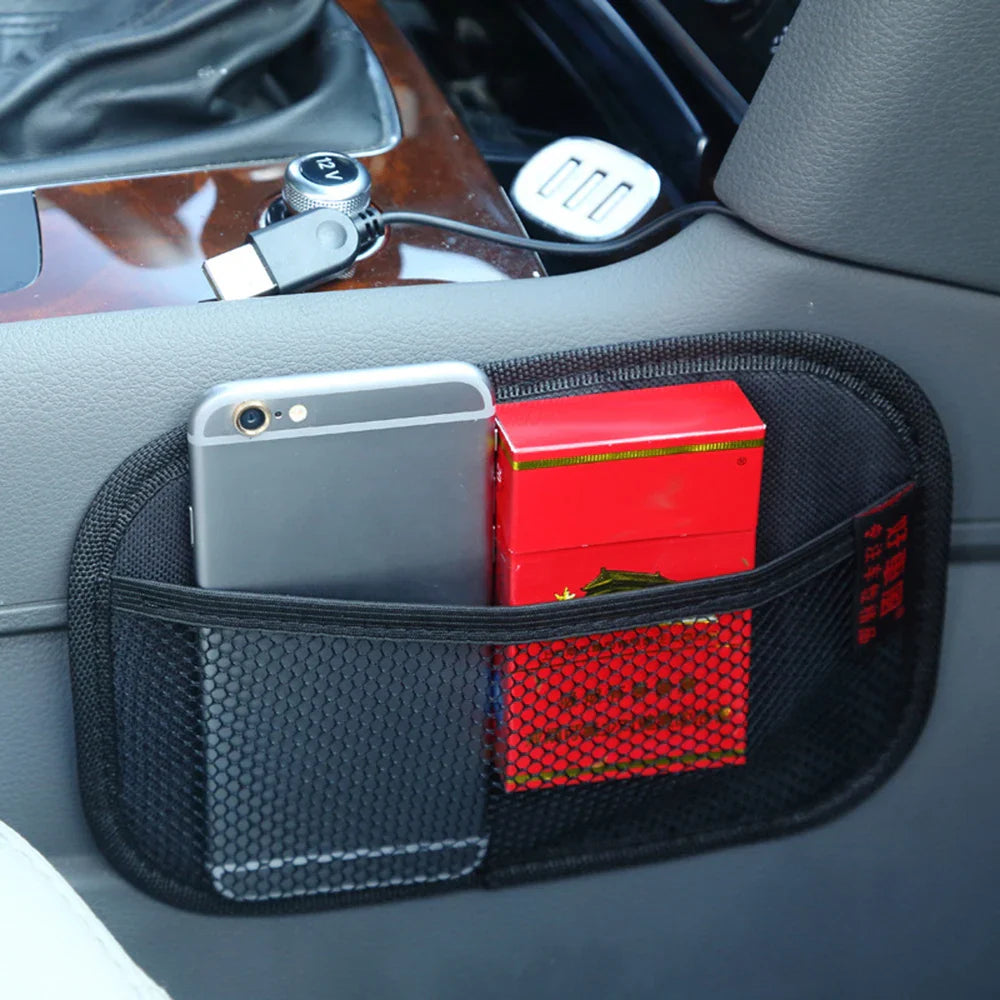 Universal Car Storage Bag – Stick-Up Mesh Net Phone Holder, Organizer Pouch, Car Seat Back Organizer
