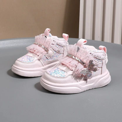 2025 Girls Butterfly Sneakers - Bling Leather Soft Sole Sport Shoes for Toddlers & Kids