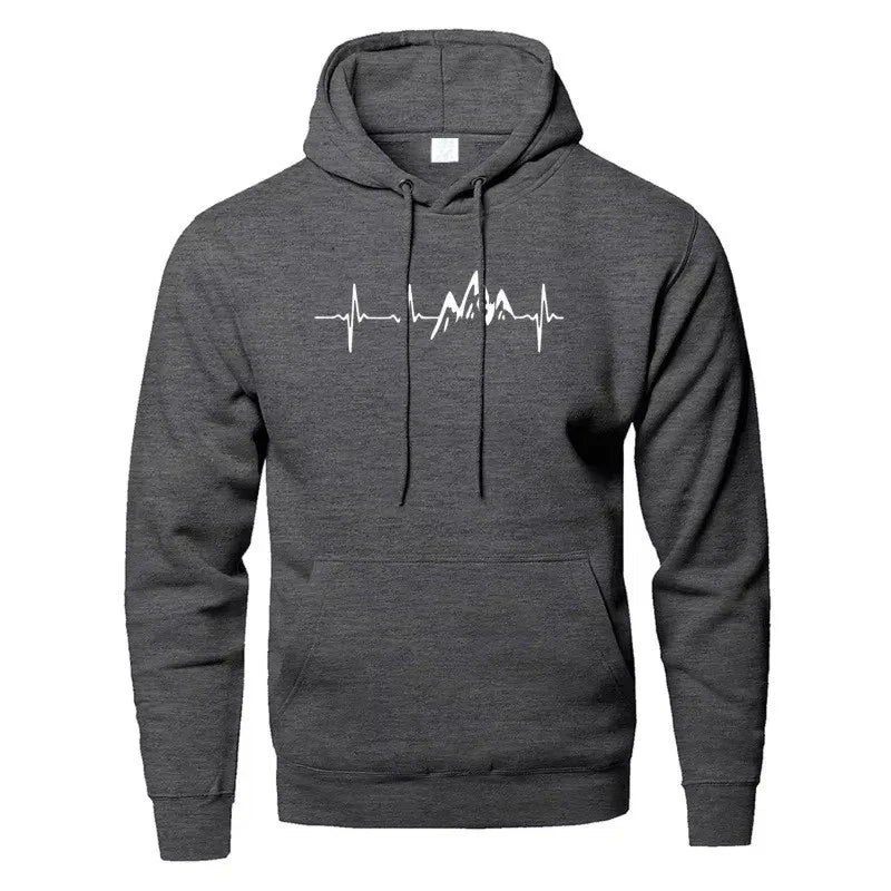 Mountain Heartbeat Hoodie – Teen Sweatshirt, Autumn Long Sleeve Hooded Sportswear in Black & Gray