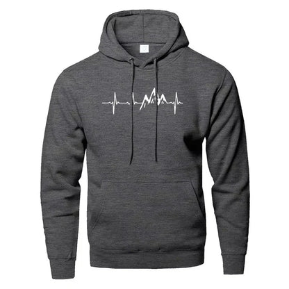 Mountain Heartbeat Hoodie – Teen Sweatshirt, Autumn Long Sleeve Hooded Sportswear in Black & Gray
