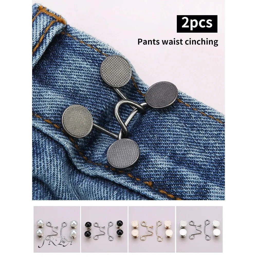 2Pcs Adjustable Metal Jeans Waist Tightener Buckle Set – Nail-Free Detachable Snap Button Fastener for Pants Waist Adjustment & Household Clothing Repair