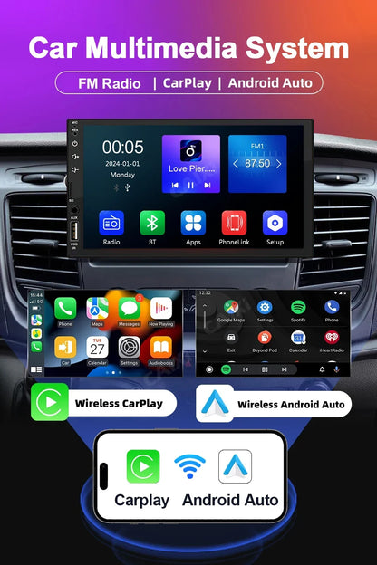 XIMA 7-Inch 2DIN Android Car Radio - Touchscreen MP5, CarPlay, Bluetooth, FM, USB & Camera