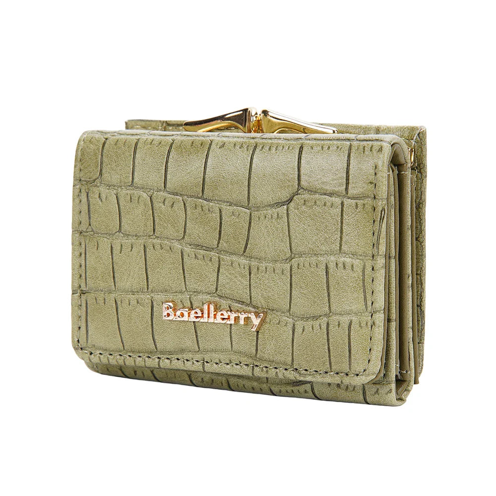 Baellerry Short Women’s Wallet — Crocodile Pattern Coin & Card Holder with Photo Slots, Hasp Purse for Girls