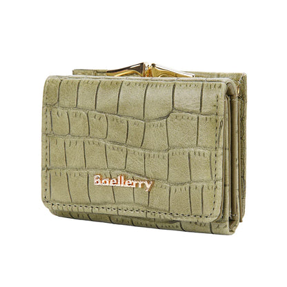 Baellerry Short Women’s Wallet — Crocodile Pattern Coin & Card Holder with Photo Slots, Hasp Purse for Girls