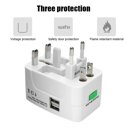 All-in-One International Plug Adapter — AU, US, UK, EU Converter with 2 USB Ports for World Travel