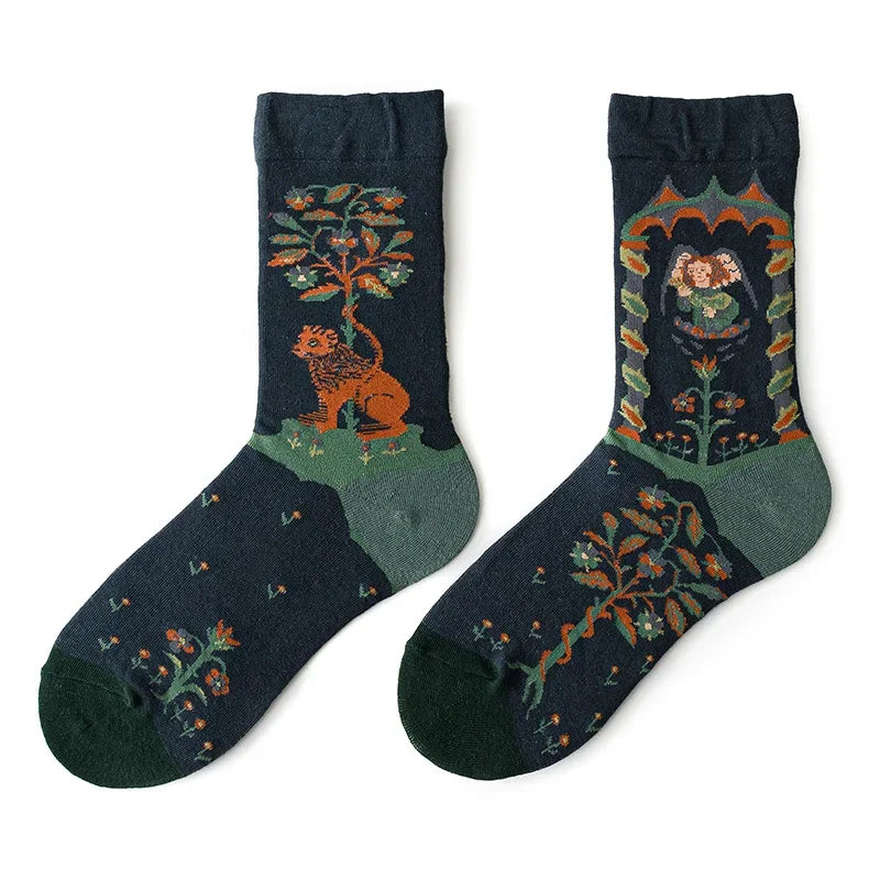 WY_New Asymmetrical Couples Mandarin Ducks Cotton Socks – Fashion Sports Colorful Medium & High Sleeve Unisex Crew Socks, Trendy Couple Gift Socks