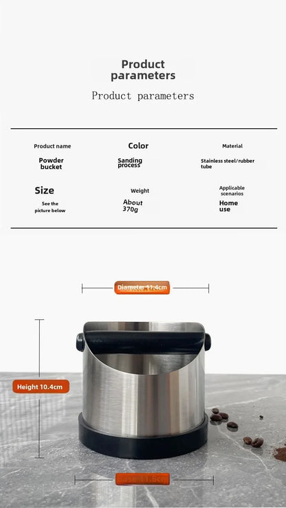 Stainless Steel Coffee Knock Box – Non-Slip Espresso Ground Bin with Rubber Ring and Beveled Design