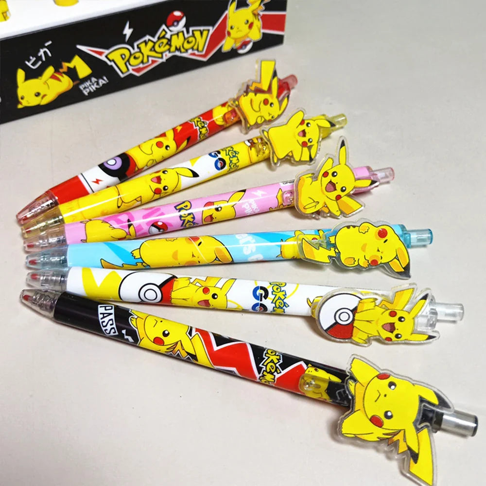 6pcs Pokémon Pikachu Gel Pens — 0.5mm Black Ink Anime Writing Pens for Office, School & Cute Gift Supplies
