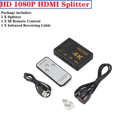 3x1 HDMI Switch 4K/1080P – 3 Input 1 Output Video Splitter Adapter Hub for Xbox, PS4, PC, Laptop & HDTV