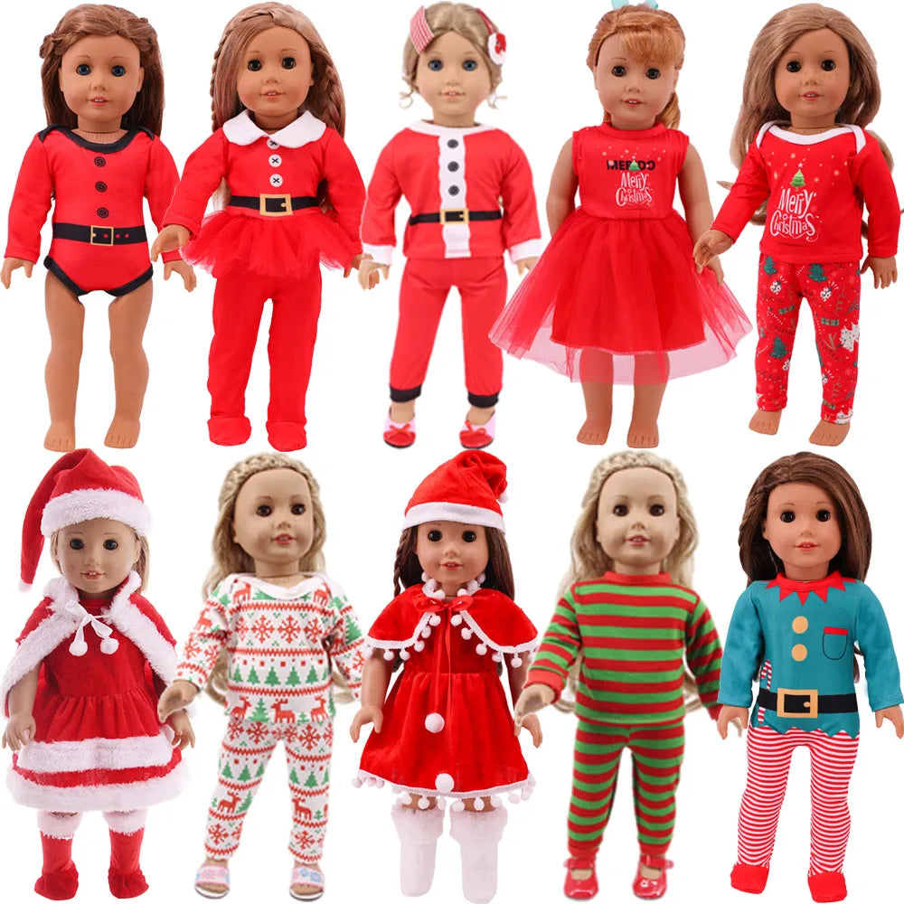 Pop Doll Christmas Outfit — Dress, Top & Pants Set for 18-Inch American and 43CM Reborn Baby Dolls, Our Generation Girl’s Toy Accessories