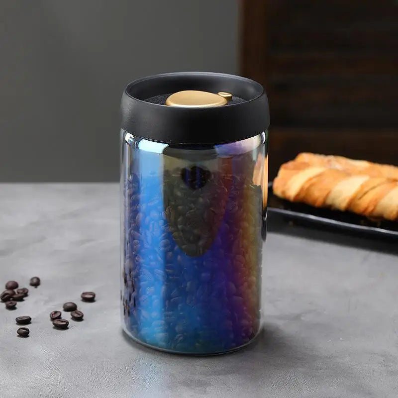 Vacuum Sealed Glass Coffee Bean Jar — Airtight, Moisture-Proof Household Container with Air Extraction for Fresh Coffee