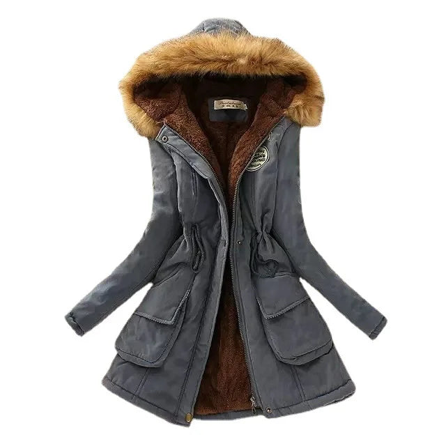2024 Women's Winter Cotton Jacket – Slim Fit Hooded Parka, Embroidered Padded Warm Casual Overcoat