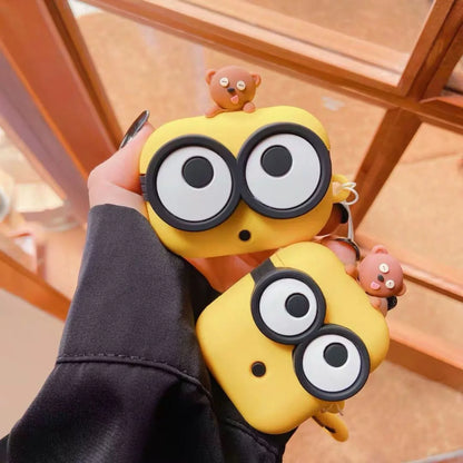 3D Cartoon Bear Silicone Case for AirPods 4 & AirPods Pro 2 — Cute Big Eyes Earphone Cover 2024