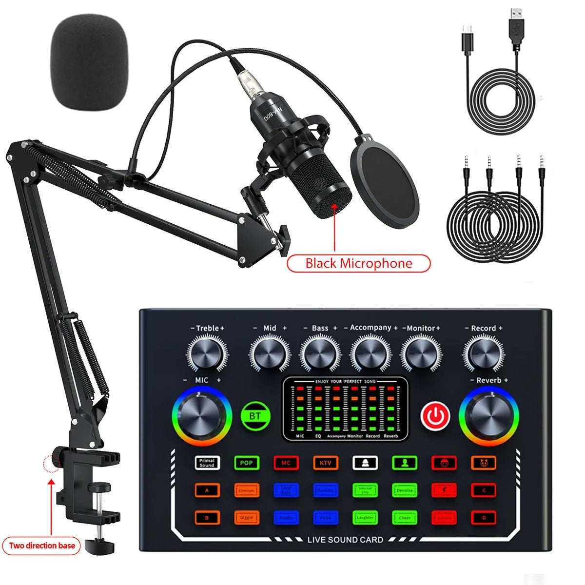 F009 Live Sound Card Mixer - Bluetooth DJ Audio Interface with Microphone Kit for Smartphone Live Streaming & Recording