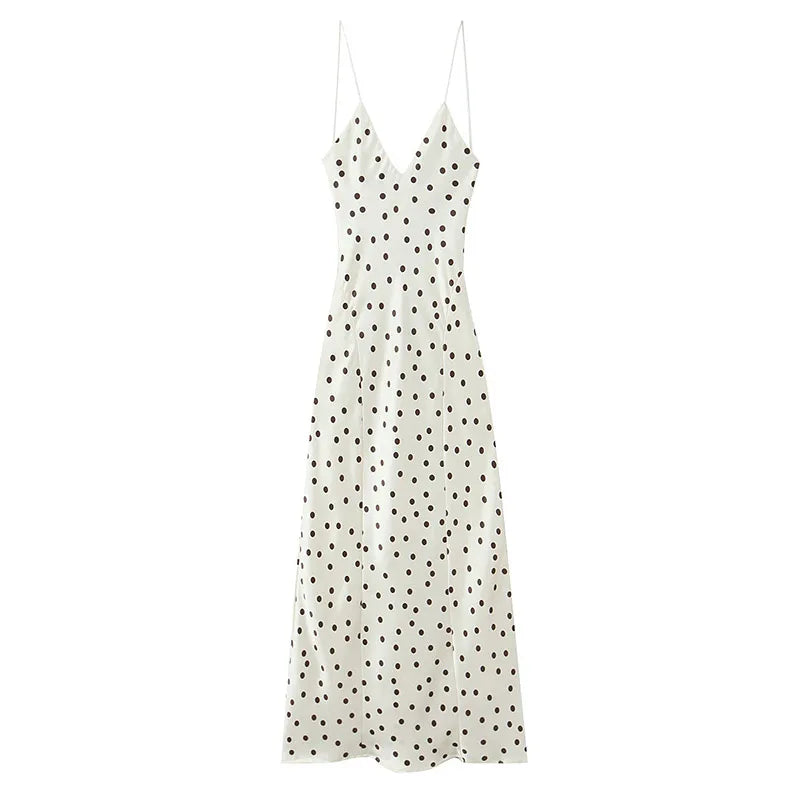 Elegant Women’s Polka Dot Maxi Dress – Chic Sleeveless Round Neck High Waist Slim Fit Vestido for Party & Street, 2025 New