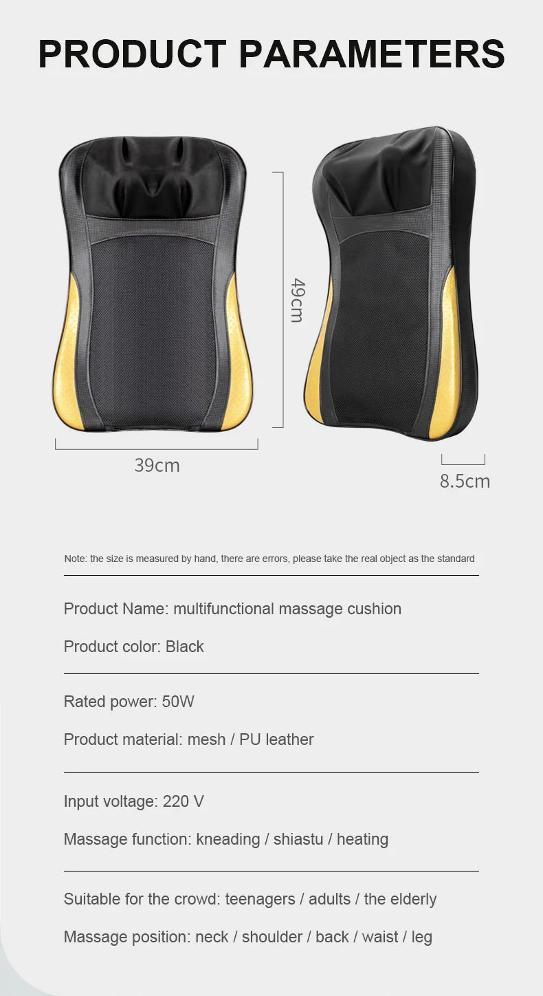 Multifunctional Electric Full Body Massage Cushion – Back, Waist, Neck & Shoulder Shiatsu Kneading Massager for Home Use