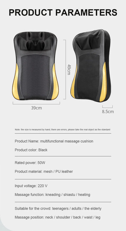Multifunctional Electric Full Body Massage Cushion – Back, Waist, Neck & Shoulder Shiatsu Kneading Massager for Home Use