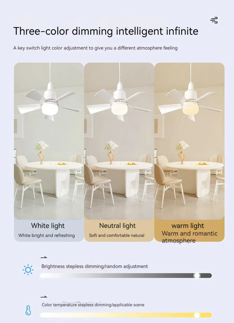 30W E27 Ceiling Fan Light with Remote - LED Dimming Function, Intelligent Silent Fan for Bedroom & Living Room