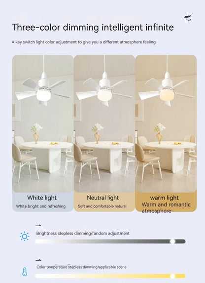 30W Ceiling Fan with LED Light – Dimmable Remote Control, E27 Base Smart Fan for Bedroom & Living Room