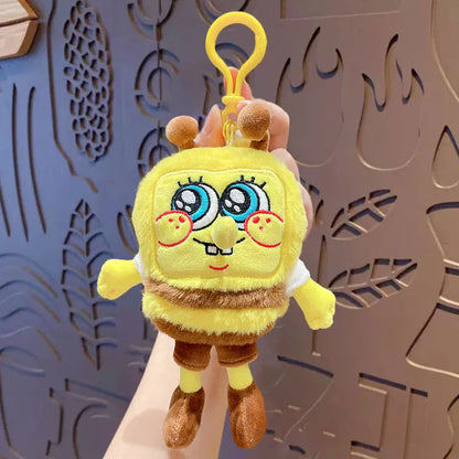 Potdemiel Anime Pink SpongeBob & Patrick Star Kawaii Plush Keychain — Cosplay Stuffed Keyring Gift for Kids