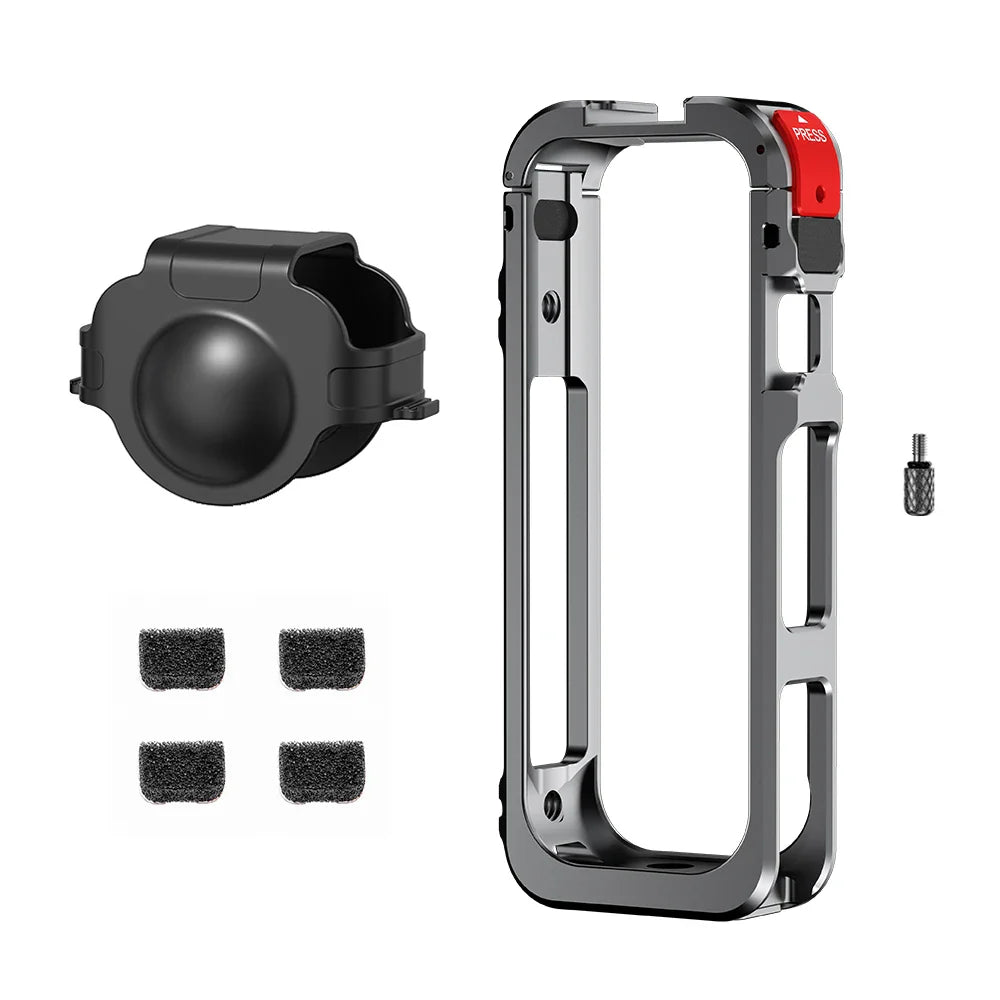Aluminum Alloy Protective Cage for Insta360 X5 – Camera Frame with Silicone Lens Cover & 1/4" Cold Shoe