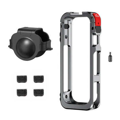 Aluminum Alloy Protective Cage for Insta360 X5 – Camera Frame with Silicone Lens Cover & 1/4" Cold Shoe