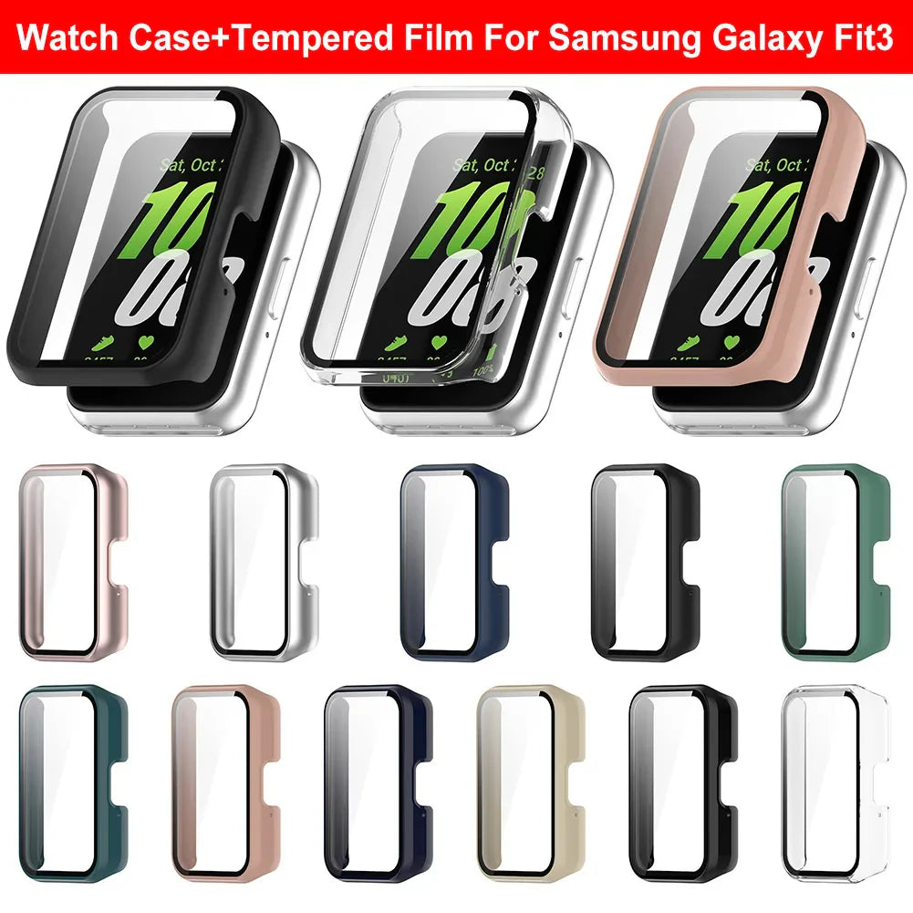 Protective Watch Case for Samsung Galaxy Fit 3 SM-R390 – PC Cover with Tempered Glass, Anti-Fall & Anti-Scratch