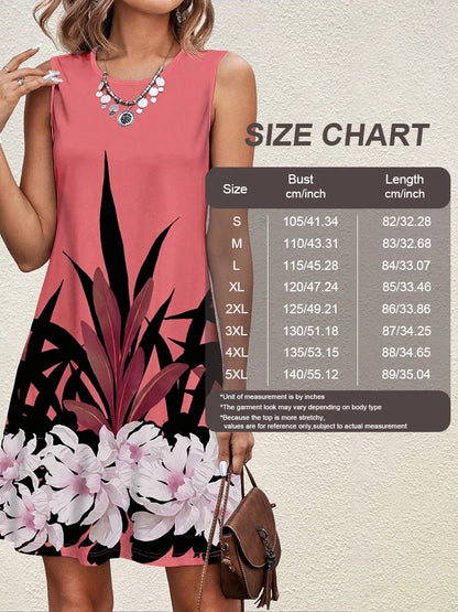 2025 Summer Women’s Sleeveless Knee-Length Dress – Floral Printed Casual Beach Vacation Outfit