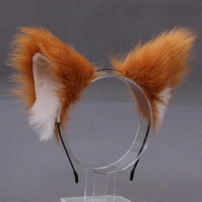 Lolita Animal Cat & Fox Ear Hair Hoops — Cosplay Faux Fur Hairband for Girls, Halloween Anime Headwear Accessory