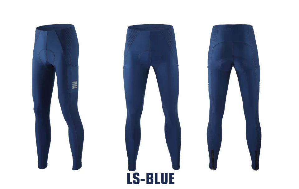 KEMALOCE Men's Cycling Long Pants, Autumn Blue & Grey, Gel Pad, Reflective Bike Bib, Breathable Bicycle Trousers with Rear Pocket
