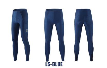 KEMALOCE Men's Cycling Long Pants, Autumn Blue & Grey, Gel Pad, Reflective Bike Bib, Breathable Bicycle Trousers with Rear Pocket