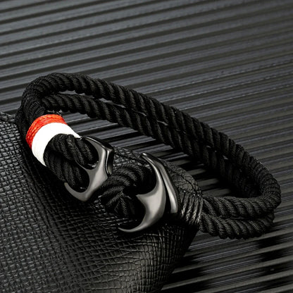 MKENDN Anchor Bracelet – Double Strand Nautical Waterproof Rope with Black Stainless Steel Sport Buckle for Men & Women