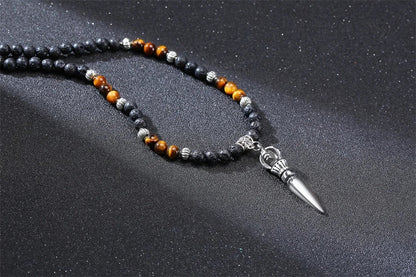 Men's Tibetan Phurba Kilaya Necklace – Tiger’s Eye & Lava Stone Spiritual Dagger Jewelry