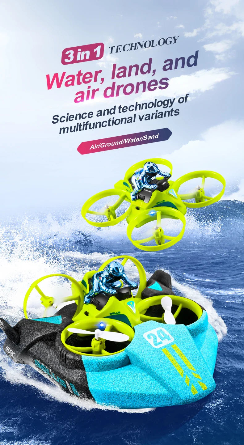 4DRC Mini RC Drone – 3-in-1 Sea, Land & Air Quadcopter with Altitude Hold, Headless Mode & 2.4G Remote Control Helicopter Toy