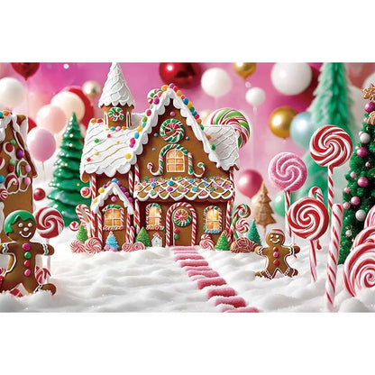MOON.QG Christmas Santa Claus Village Backdrop – Holiday Photo Studio Background with Trees & Gifts for Home Decoration
