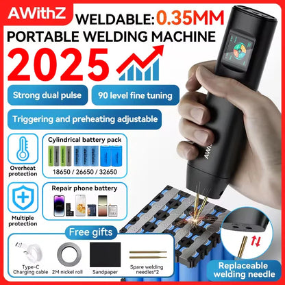 AWithZ Portable Handheld Spot Welder – DIY 90-Gear Adjustable Welding Machine for 18650 Lithium Batteries